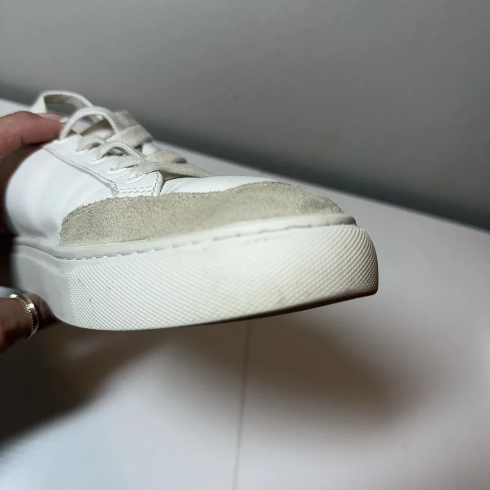 Tory Burch Sneakers Bari Nappa Color Block Women Sz 9 White Beige Leather Suede